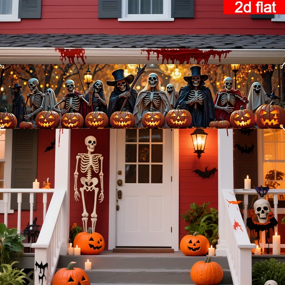 Halloween Skeleton Decoration - Bandeira Suspensa Longa para Halloween com