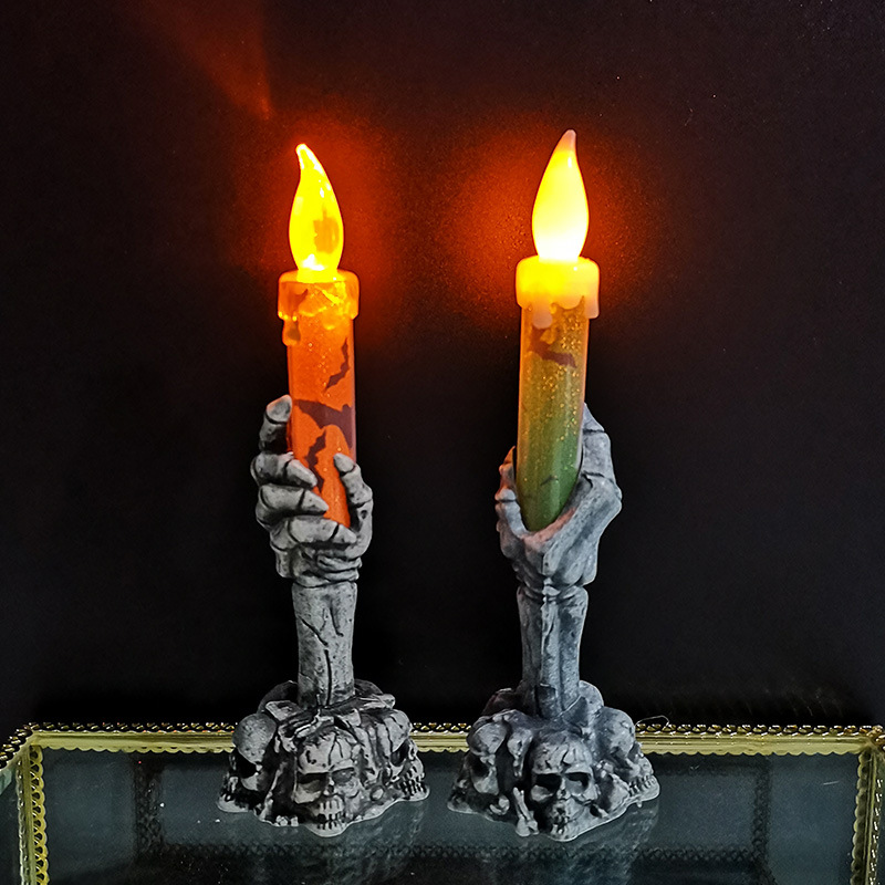 Halloween Pumpkin Decor Led - Vela LED de Halloween com Esqueleto,