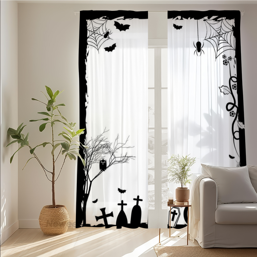 2 Peças de Cortina Transparent - Spider Web Halloween Decoration avaliação e preço